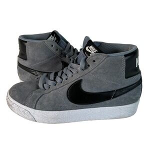 Nike SB Blazer Mid Grey Suede Black Swoosh Mid Top Skate Shoes Men Size 4